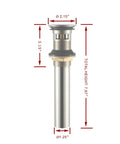 Bathroom Sink Drain Stopper Pop Up Assembly With Overflow Brushed Nickel Finish, showing dimensions and solid brass construction.