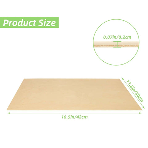 Baltic birch plywood sheets, unfinished, 16x12 in, 1/16 in thick, front view, 12 pcs.