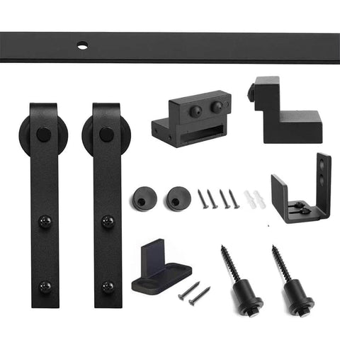 2 Ft Mini Barn Door Track Kit Black For Single Door Closet Cabinet Slick Black Finish, Heavy Duty Carbon Steel Rail With Quiet Nylon Rollers