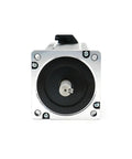 Thinking Process: 86mm Nema 34 stepper motor front view with metal flange and shaft, used for automation