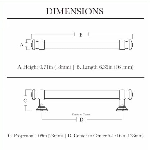 Diagram of Five And One Sixteenth Inch Classic Button Cabinet And Drawer Pull Center To Center, Matte Black Finish dimensions