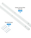 Two Pack Plastic Drawer Slides Side Mounted Grooved Guide Rails With Screws with 16 mounting screws for easy installation.