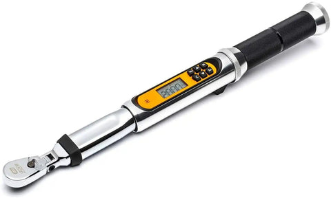 One Quarter Inch Drive 120XP Flex Head Electronic Torque Wrench With Angle Readout Pro Grade Quality displayed on white background