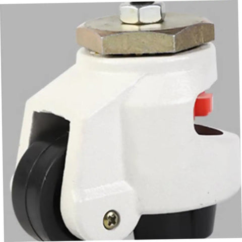 Smooth Riding Heavy Duty Swivel Caster Wheels 4 Pack With Adjustable Leveling Plates Premium Nylon Steel Construction close-up of white swivel caster with black wheel.