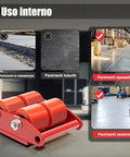 Heavy Duty Machinery Skate Dolly Up To 13,200 Lbs Capacity With 4 Beefy Rollers For Effortless Industrial Equipment Moving And Transport Solutions For Warehouse And Jobsite, red four-wheel dolly on epoxy floor