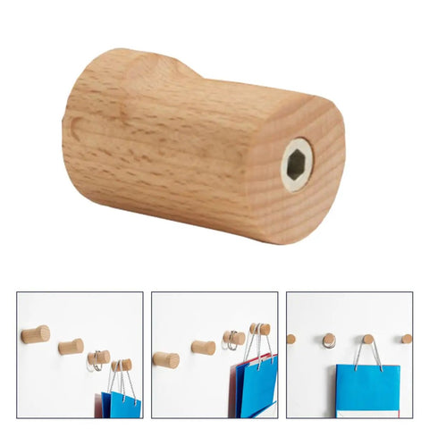 No Fuss Solid Wood Wall Hooks Holds Bags Hats And Coats Game Changer In Home Organization Multi Purpose Coat Rack close-up view of wood hook