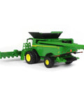 Back angle of Prestige X9 1100 Farm Style Combine With Die Cast Body And Clear Windows, Dual Front Wheels, Rotating Unloading Auger.