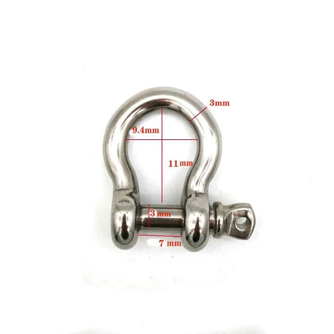 Built Like A Tank Marine Grade 316 Stainless Steel Bow Shackles 3Mm Mini Links, 9.4mm wide, 11mm tall, showing dimensions clearly.