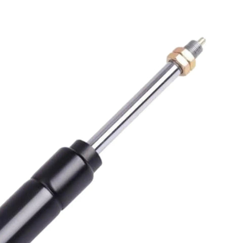 Hella Durable Universal Hydraulic Gas Spring Lift Cylinder For Reclining Chair Replacement Shock Strut Assembly Smooth Glide Built Tough Quick Effortless Fix close-up view of chrome rod with black casing and threaded end.