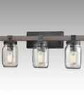 Mason Jar Wall Sconce With Faux Distressed Metal Finish, 3 Light Bath Vanity Lighting For Bedroom And Bathroom, ETL Listed Hardwired