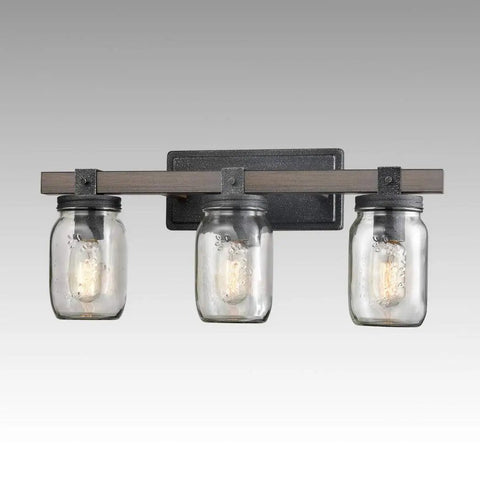 Mason Jar Wall Sconce With Faux Distressed Metal Finish, 3 Light Bath Vanity Lighting For Bedroom And Bathroom, ETL Listed Hardwired