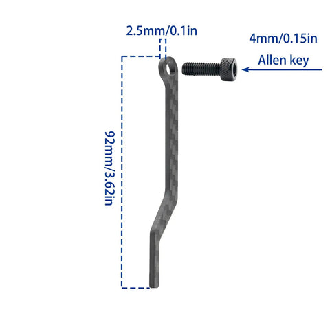 Tough As Nails Carbon Fiber Chain Catcher For Road Bikes dimensions showing 92mm length and 2.5mm thickness with Allen key screw.