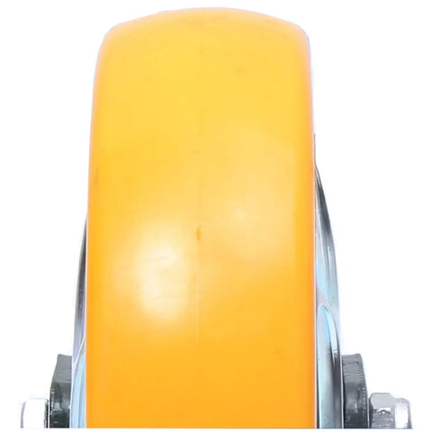 Heavy Duty Caster Wheels With Top Plate Swivel And Brake Quiet Puncture Resistant Polyurethane Casters For Furniture Workbenches And Rolling Carts Ideal For Pushing Pulling Smooth Silent Roll Durable Industrial Grade, close-up of yellow wheel