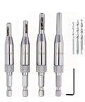 Knockout Four Piece Hinge Mortising Drill Bit Set With One Quarter Inch Hex Shank And Included Allen Wrench in HSS steel