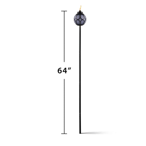 Two Pack Metal And Glass Globe Outdoor Torch Set For Patio And Yard Easy Install 64 Inch Tall Blue And Black With Wick And Snuffer