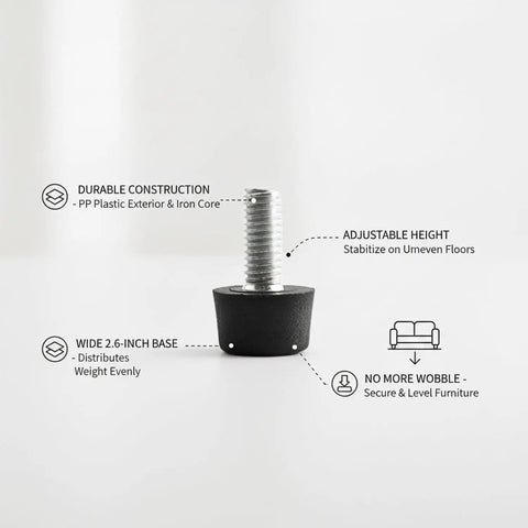 Adjustable Furniture Leveling Feet For Cabinets And Sofas, Durable PP Plastic With Iron Core, 2.6 x 2.9 Inches, side view