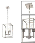 Three Light Brushed Nickel Chandelier Pendant Lighting With Industrial Metal Cage Modern Ceiling Fixture shown from different angles