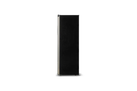 Spacious Upright Freezer Deep Freeze 11 Cubic Feet Stainless Steel Cabinet side view showing sleek black exterior design.