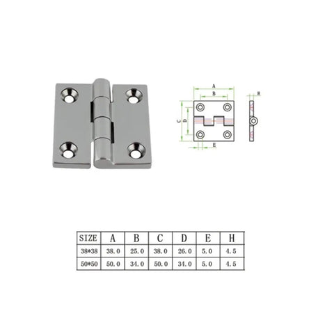 Four Hole Butt Hinge In 316 Stainless Steel Heavy Duty With Four Mounting Holes 38mm And 50mm Sizes Mirror Polished Finish