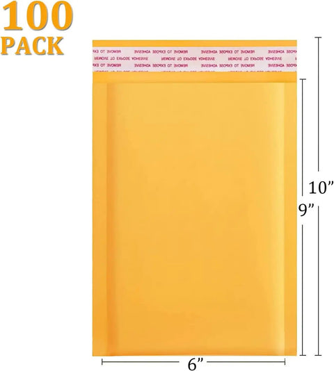 Kraft Bubble Mailers 6x10 Outer, 6x9 Usable Inner, 100 Pack Self Seal Padded Envelopes For Shipping And Mailing