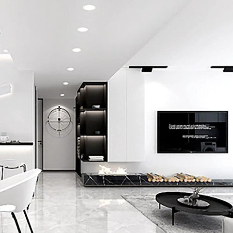 Sharp 4 Pack LED Recessed Lighting With Multidirectional Focusing And Heavy Duty Waterproof Connectors For Any Workshop Space That Gonna Keep Your Area Lit Smoothly Without Skipping A Beat At 35W illuminating a modern living room.