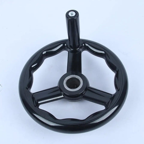 Heavy Duty Bakelite Three Spoke Handwheel 4 Inch To 8 Inch Dia With Removable Crank Handle For Industrial Machines And DIY Projects That Look Awesome And Feel Solid, black