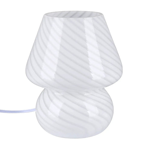 Mushroom Glass Table Lamp With White Stripe, Vintage Murano Inspired Night Light For Bedroom And Living Room, Ambient Warm White Led