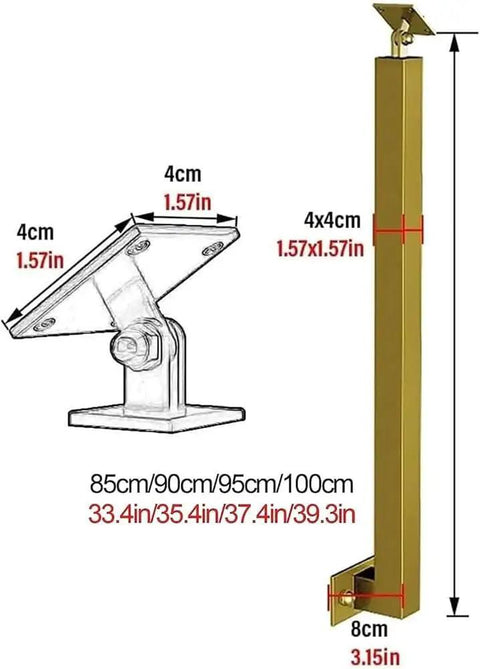 Heavy Duty Wrought Iron Banister Guardrail Spindle Post With 270 Degree Adjustable Flat Brackets dimensions and design features.