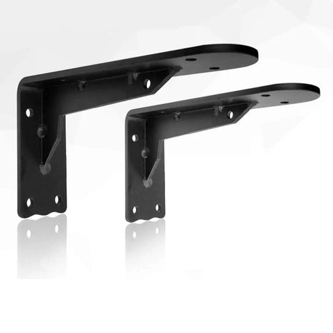 Heavy Duty Iron Triangle Shelf Brackets For Wall Cabinets And Counters Bulletproof Steel Corner Supports Kitchen And Bath Built Like A Tank Set Of Two 551 Lbs Load Rating Corrosion Protected, black metal brackets.