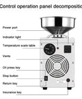 Control operation panel of automatic electric oil press machine showcasing power port, controls, and vents.