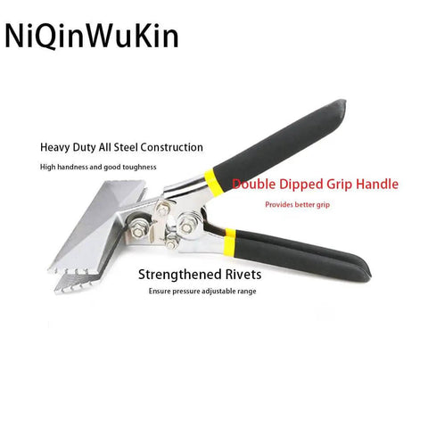 6 Inch Hand Seamer with Straight Jaw for Sheet Metal Bending, ergonomic handle, steel construction, labeled features
