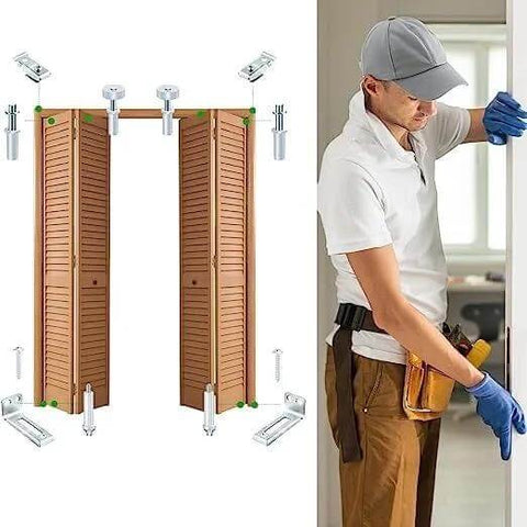 Installation of bi-fold door using Bi-Fold Door Top Roller Guide Wheel Set, spring loaded nylon wheel for folding doors.