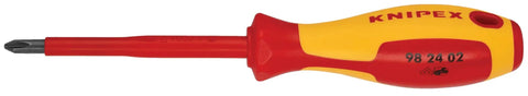 8 Piece 1000V Insulated Screwdriver Set With Slotted Sizes Three Thirty Second, Five Thirty Second, Seven Thirty Second And P1 Three And One Quarter Inch, P2 Four Inch Drivers For Electrical Work, showing red-yellow handle and insulated shaft
