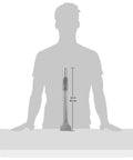 Hex Shank Scraping Chisel For Demolition Hammer 1-1/8 Inch Heavy Duty Tool with Angled Handle next to silhouette for scale.