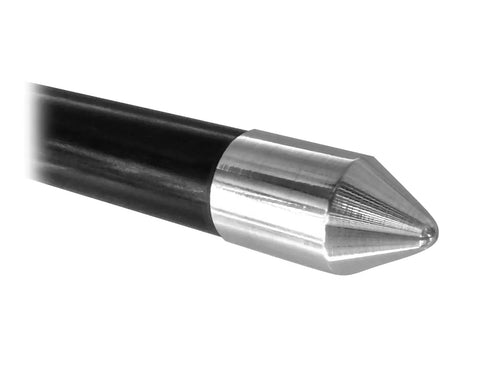 Close-up of stainless steel spike tip on Beefy Shallow Water Anchor Pin Five Eighth Inch By Seven Foot With Removable T Handle in black