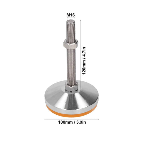 Level Up Your Setup With These Heavy Swivel Leveling Feet 2 Pack Featuring Sturdy Carbon Steel Nuts M16 Thread And Flexible TPU Rubber Non Slip Pads For Tables Shelves Workbench No More Wobbles, M16 adjustable leveling foot with stainless steel base.