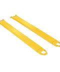 Heavy Duty Pin Lock Forklift Extensions Boss Level Steel Bars 4000 Lb Capacity No Sweat Mounting Durable Yellow Rig Attachment For Big Warehouse Jobs Built Tough In America, showing two steel extensions.