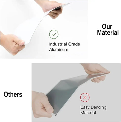 Comparison showing the durable material of Built Tough Overhead Hoist Warning Sign 8 By 12 Inches Aluminum Rustproof UV Protected Wall Plaque.