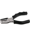 Eight-Sheet Handheld One-Hole Punch for quick paper punching with one quarter inch holes, tough metal body, ergonomic rubber grip, black finish.