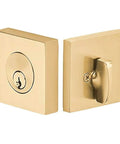 Deadbolt Single Cylinder Square Solid Brass Satin Brass US4 Modern Style With Non Handed Reversible Design, Includes 2 Backsets