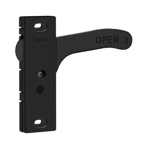 Left Metal RV Screen Door Latch Kit With Left Hand Handle shown in black zinc alloy