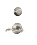 Single Cylinder Deadbolt With Keyed Entry And Satin Nickel Accent Lever, Grade 1 Security, Dual Latch Option seen on front door