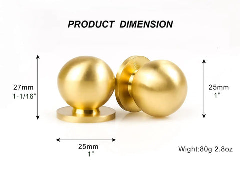 8 Pack Round Solid Brass Cabinet Knobs And Drawer Pulls Dope Gold Finish 1 Inch Diameter dimensions shown