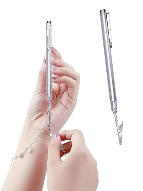 Stainless Steel Bracelet Tool Kit With Alligator Clip And Quick Release Fasteners For DIY Jewelry Making And Repairs, Watch Chains And Bracelets, Adjustable 6.22 To 26.38 Inches, Durable And Easy To Use shown in use on bracelet clasp