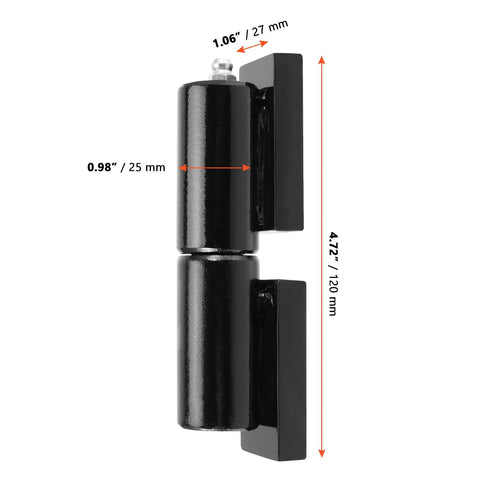 Side view of Heavy Duty Barrel Gate Hinge Set 3 Pairs 5 Inch Weld On Ball Bearing Hinges, shown with measurements