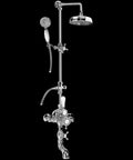Exposed Thermostatic Tub And Shower System Featuring Fresh Polished Chrome Finish With Solid Handshower, vertical setup with wall mount.