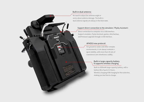 Badass Paladin Ev Rc Transmitter Boasting Hella Smooth Hall Sensor Gimbals And A Crisp 3.5 Inch Tft Touch Screen back view with USB port.