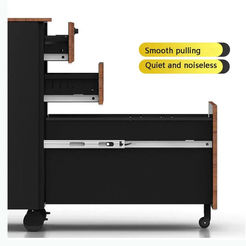 Rolling 3 Drawer Office Filing Cabinet With Lock, Mobile Printer Stand Under Desk Storage, shown open with smooth pull
