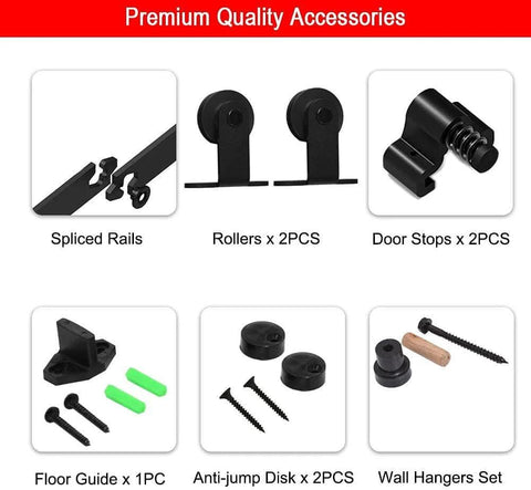 11Ft Sliding Track Barn Door Hardware Kit For A Single Wood Door Heavy Duty T Shaped Style Black accessories layout