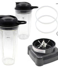 Replacement Ninja Blender Blade With Cup And Lid For Nutri Ninja BL610 And BL710WM showing cups, blade, gaskets, tool
